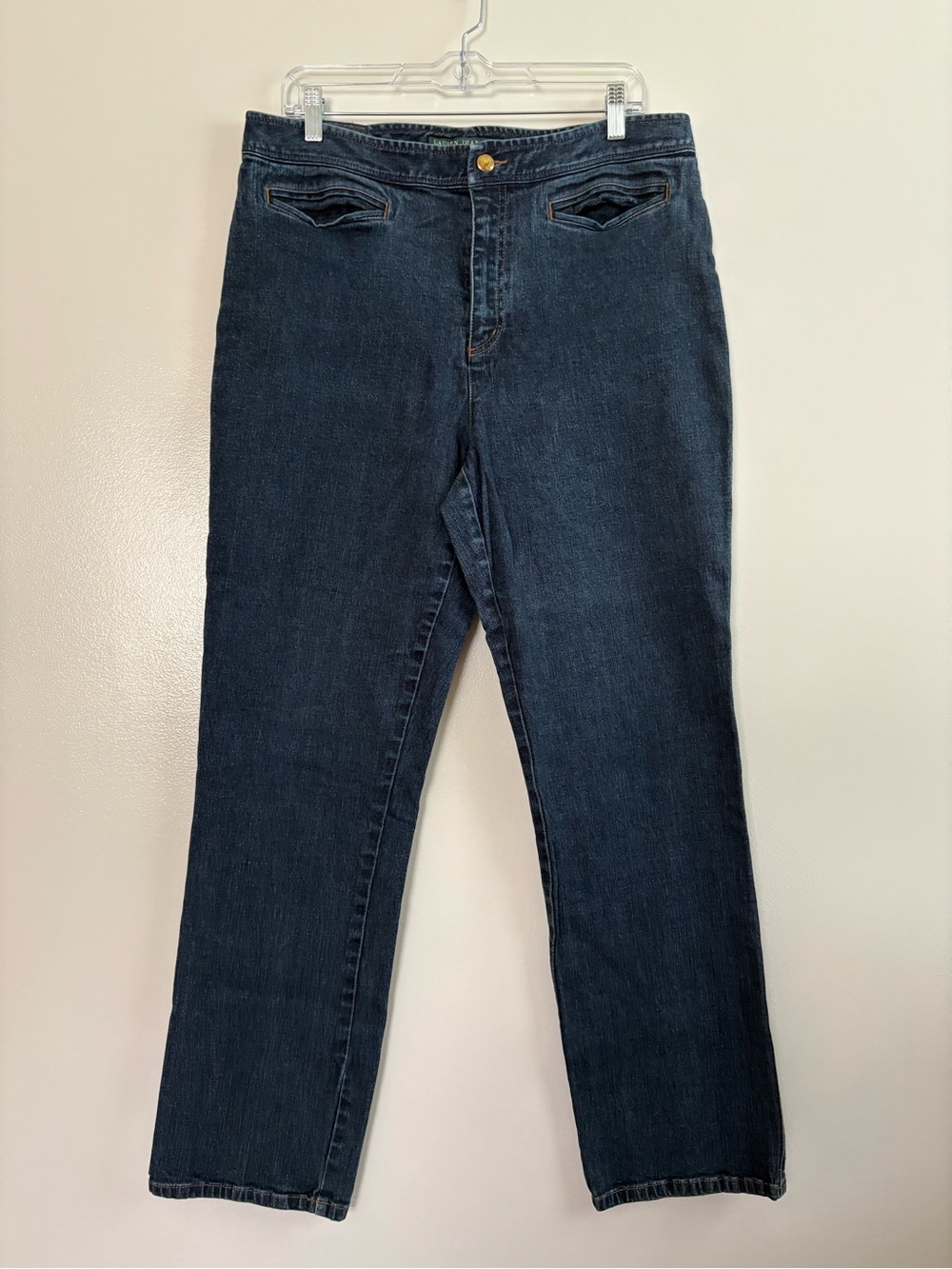 Lauren Ralph Lauren Women's Straight-Leg Jeans Dark Wash Blue w/ Welt Pockets 14